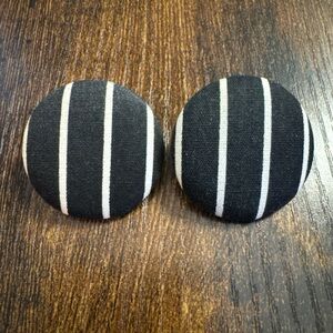 Vintage Black White Stripe Fabric Round Circle Earrings Button Cocktail Fashion